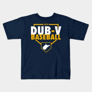 Dub V Baseball (Navy Background) Kids T-Shirt